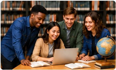 Students discussing university opportunities